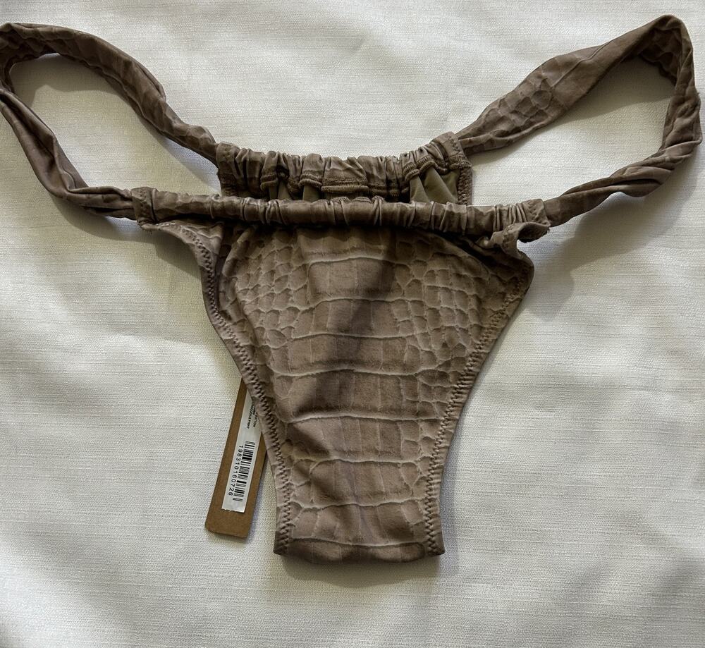 Skims NWT Signature Swim Ruched Thong Bikini Bottom Dune Crocodile Print Size XL
